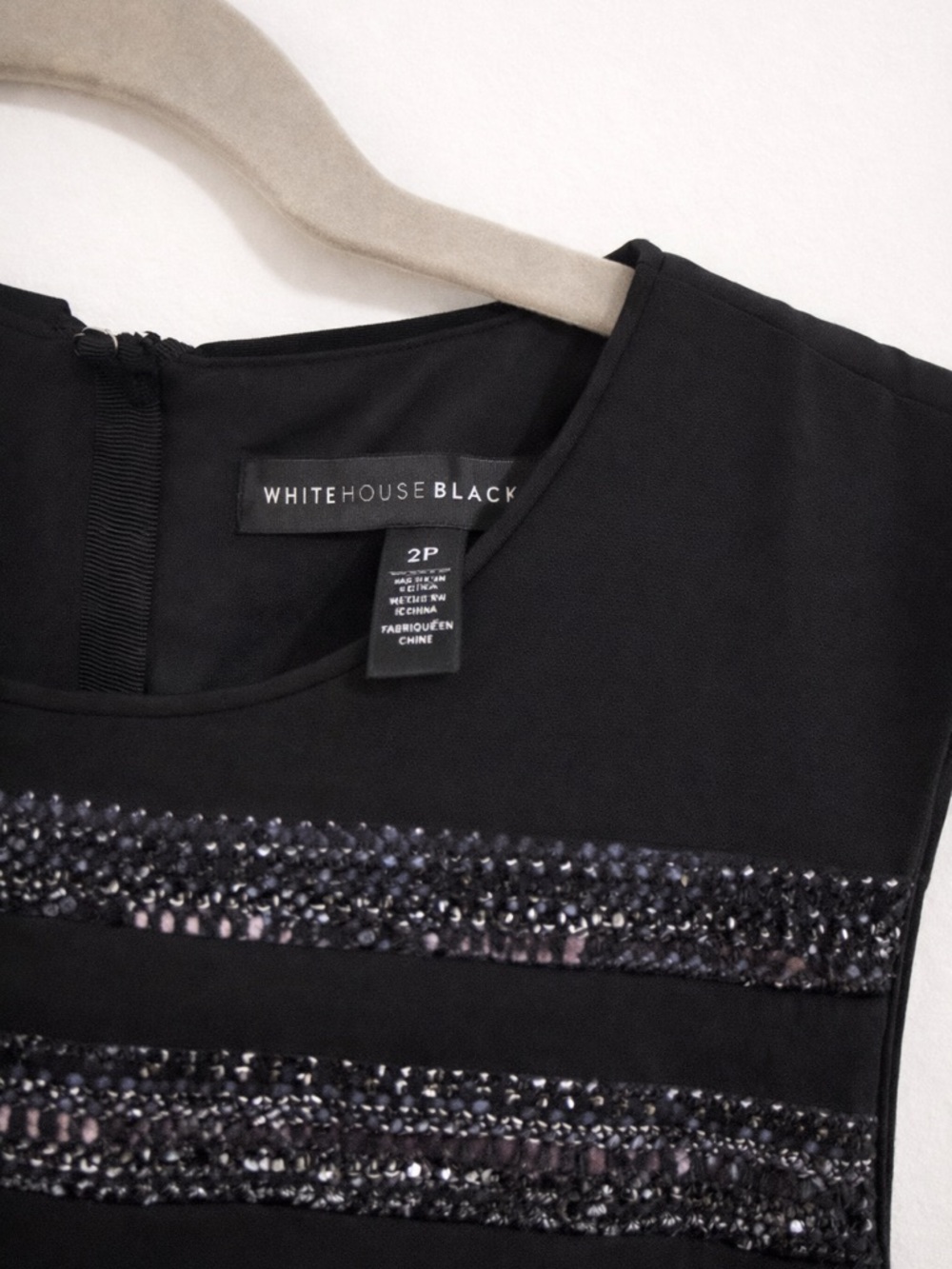 White House Black Market Sleeveless Black Tweed-Trim Sheath Dress - Picture 3 of 3
